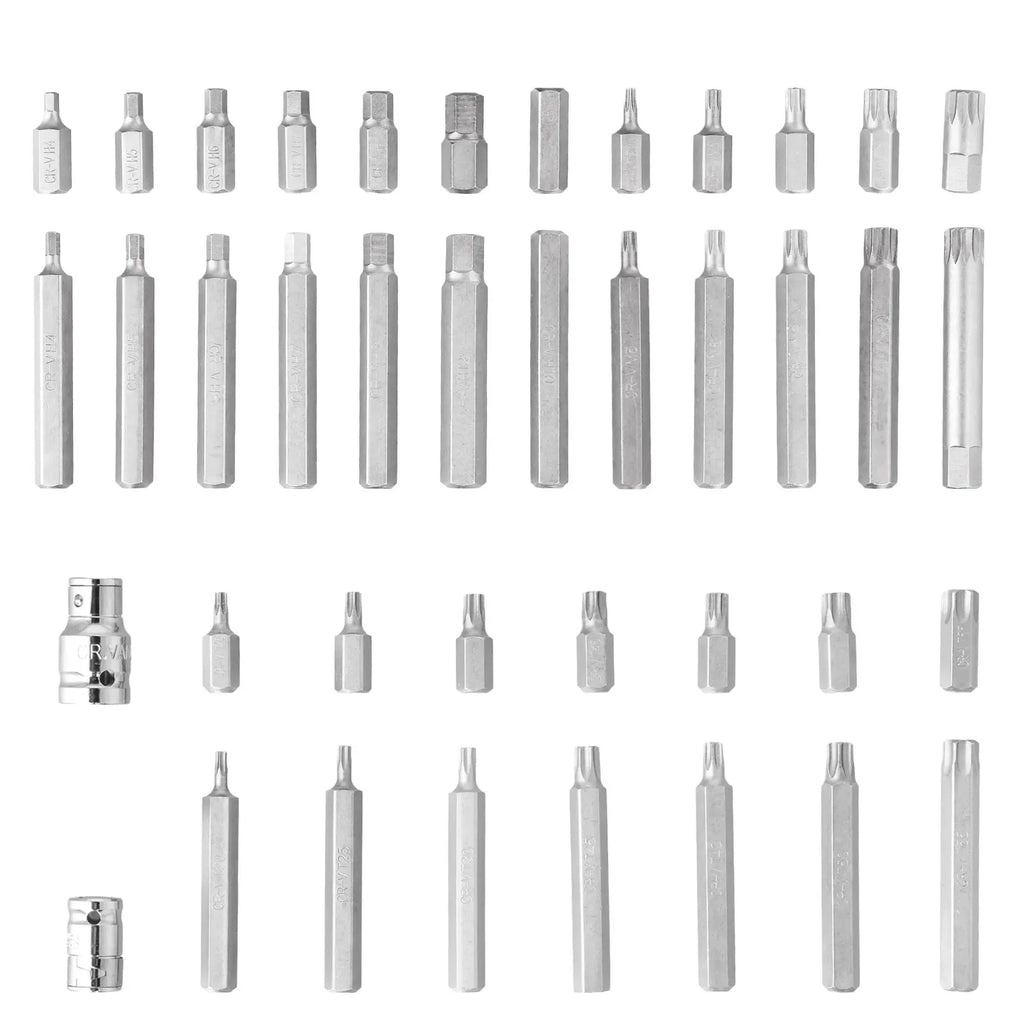 Podofo Screwdriver Socket Bit Set Tools 40pcs Hex Star Torx Spline Socket 1/2inch 3/8inch Drive Impact Socket Bit Tool Set M5 M6