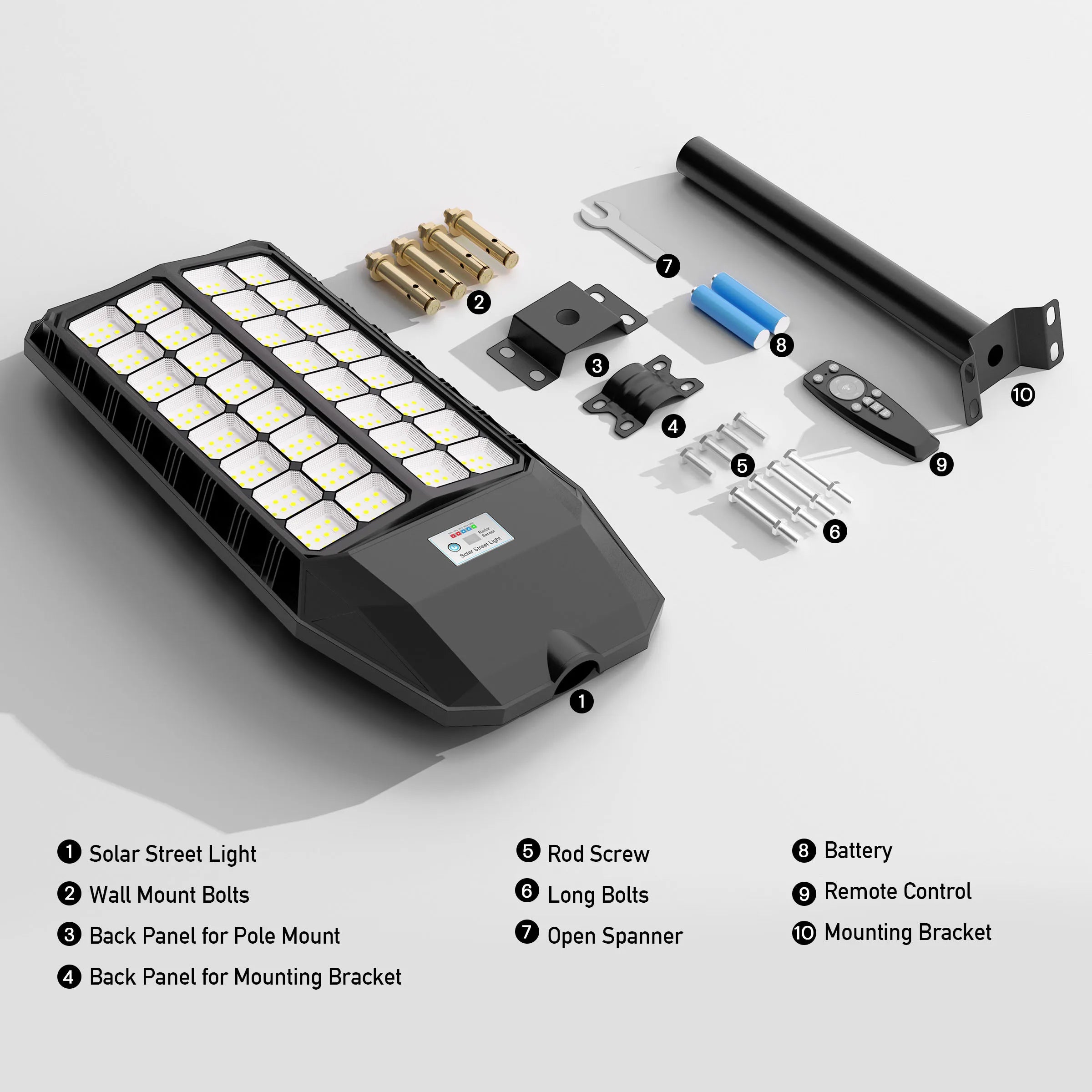 Solar Street Light Outdoor LED, Solar Security Light with Motion Sensor and Remote Control, 550000LM High Brightness Solar Powered Lighting, IP66 Waterproof Dusk to Dawn Light for Yard Driveway Parking Lot Road