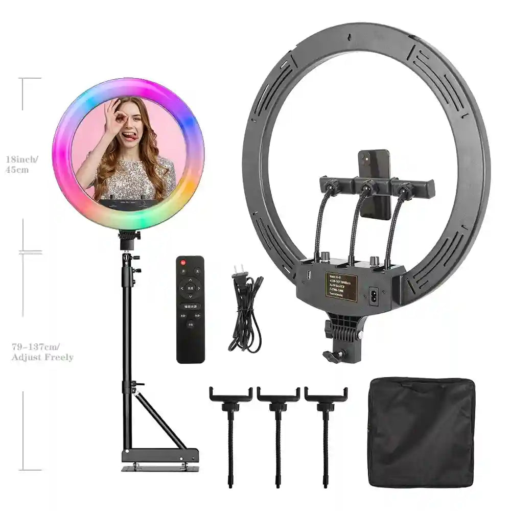 18 Inch RGB Ring Light with Tripod for Professional Content Creation 135cm Stand Tidesmit