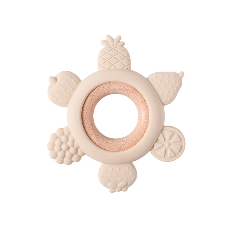 1PC Baby Silicone Teether Dental Toys BPA Free Silicone Wooden Teether Ring Bracelet Kid Gift Children Goods Baby Teething Toy