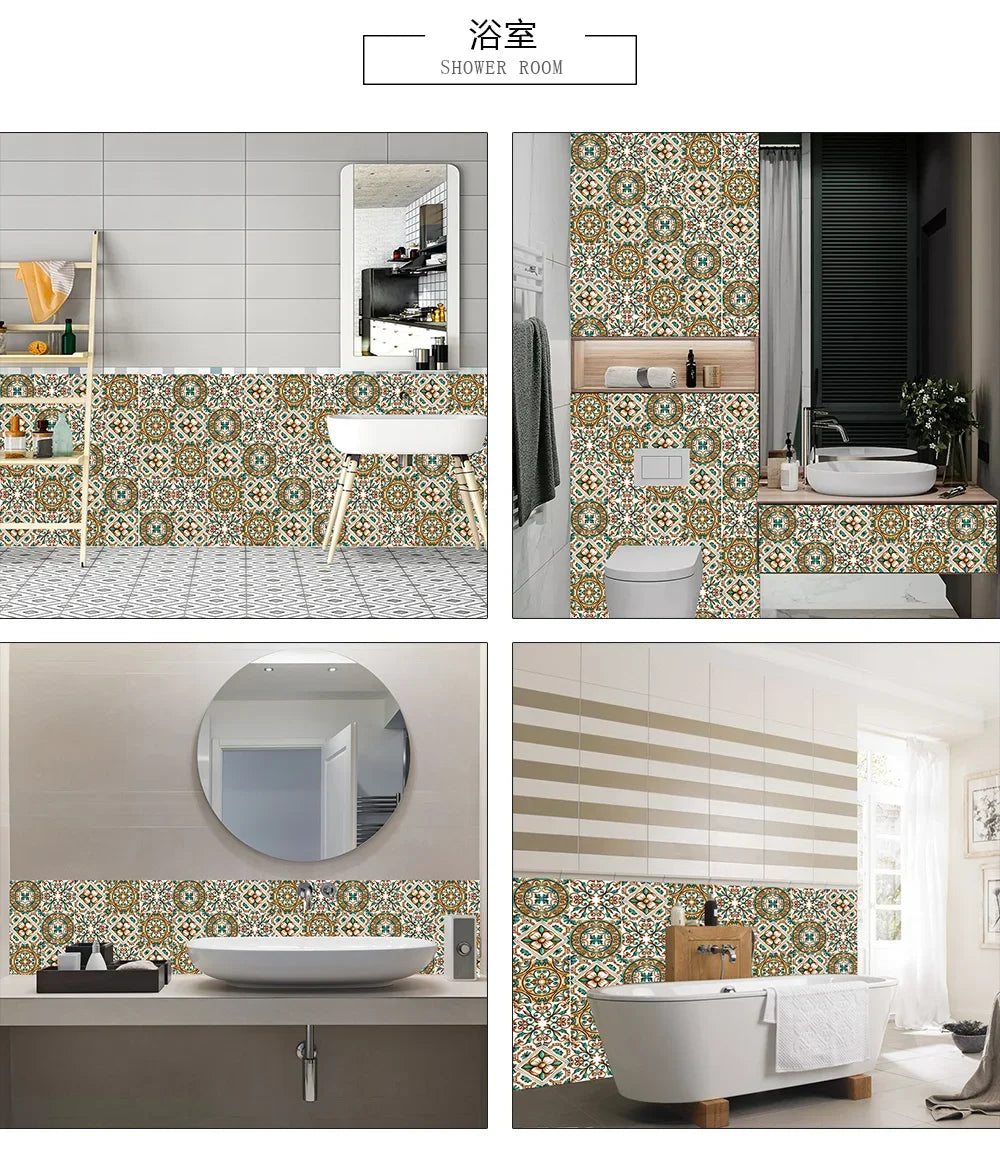 10pcs/set 10/15/20/30cm Flat Marble Mosaic Hard Tiles Wall Sticker Kitchen Bathroom Floor Diagonal Decor Wallpaper PVC Art Mural