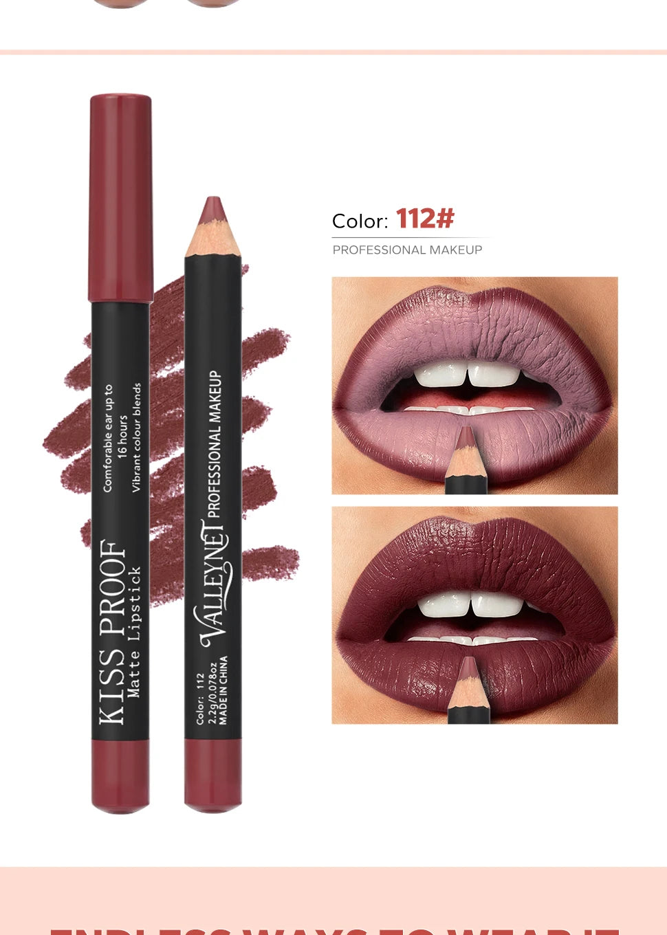 4-piece nude brown wood lipstick set, velvet matte, waterproof, long-lasting, shown on lips in professional makeup look.