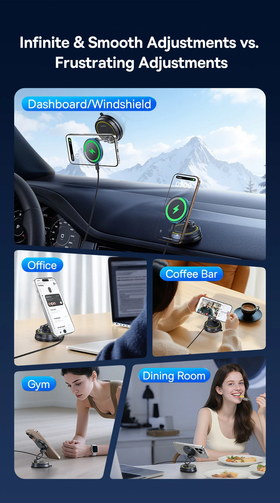 Magnetic Car Phone Holder | Silver 360 Rotation MagSafe Compatible Mount Tidesmit