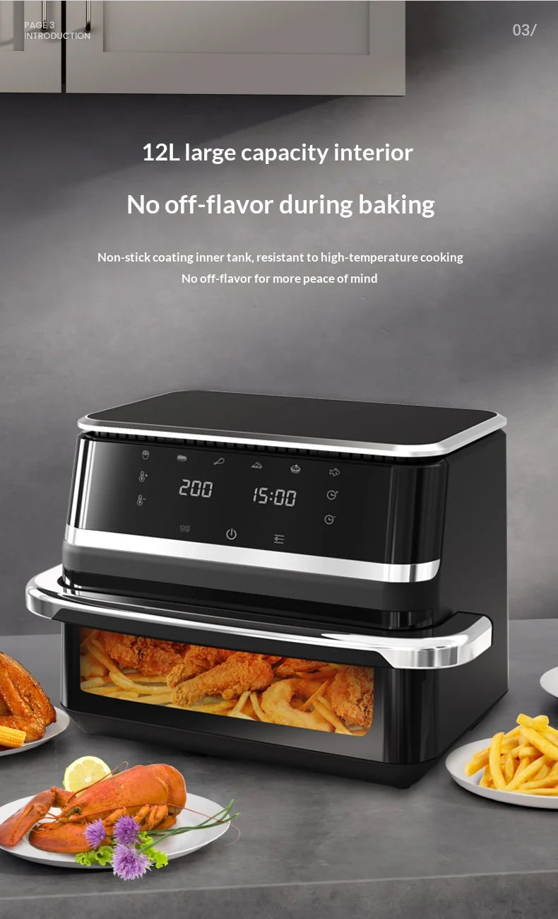 Commercial Digital Large-Capacity Touchscreen Display Stainless Steel Double Basket Smart Electric Square air Fryer Oven Home