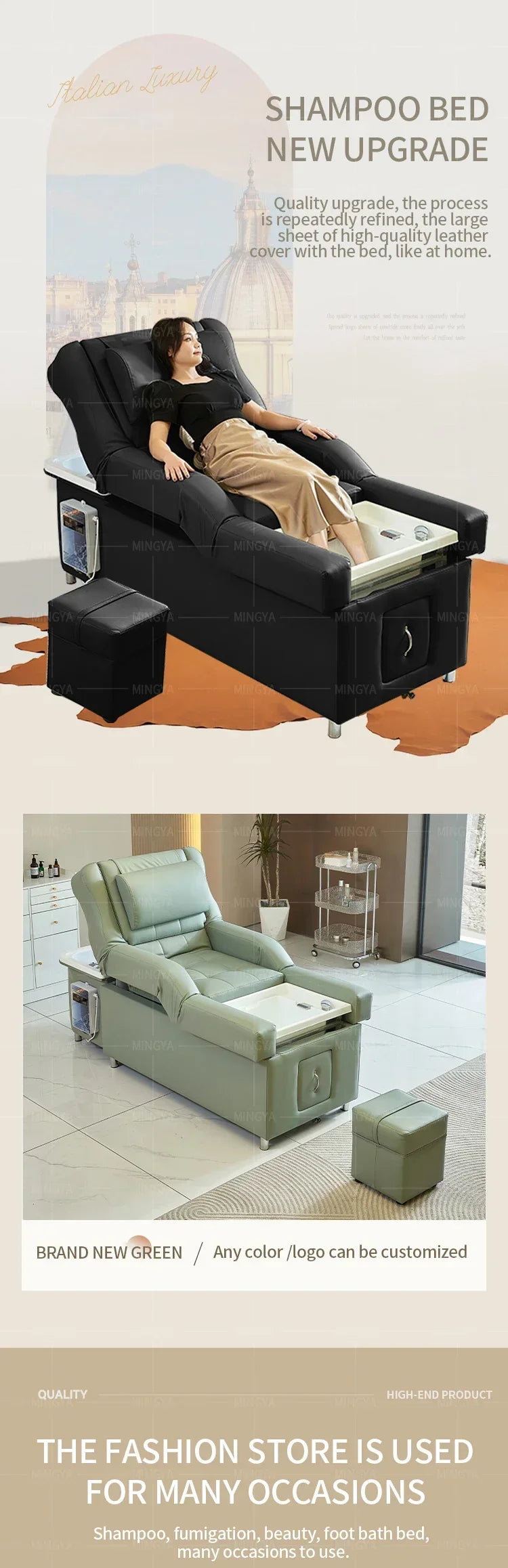 Massage Shampoo Bed with Foot Spa - Professional Black Spa Chair Massage Chairs Tidesmit