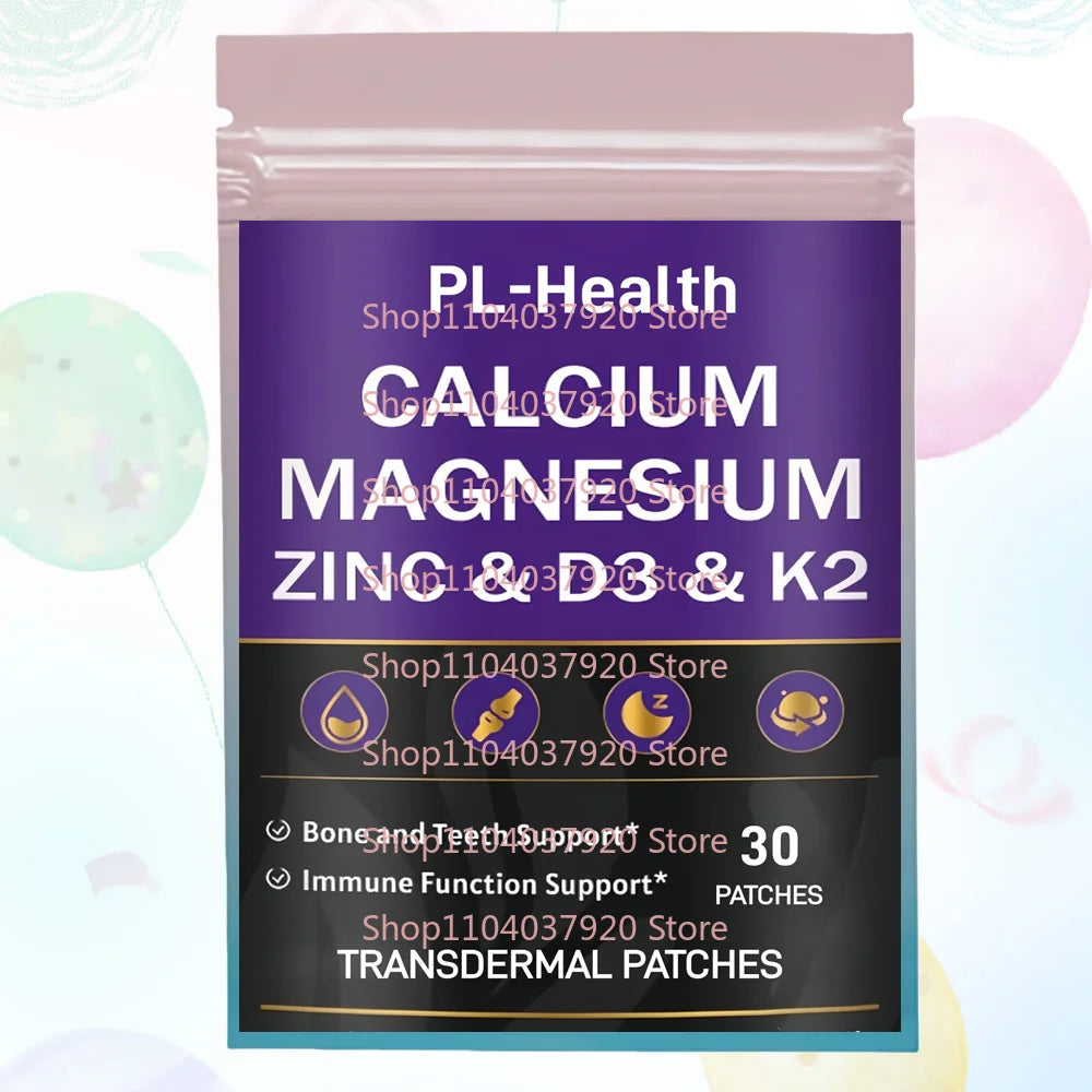 30 Patches Calcium Magnesium Zinc Transdermal Patches with Magnesium Glycinate, Vitamin C - Bone & Teeth, Immune Support