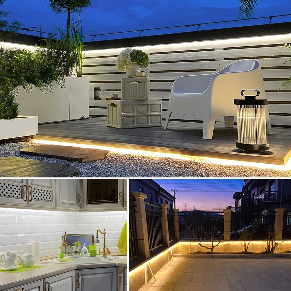 Self-adhesive 220V COB LED Strip 288LEDs/m IP65 Waterproof 1m-25m Length with Timing Dimming Switch EU/AU/UK Plug for Lighting