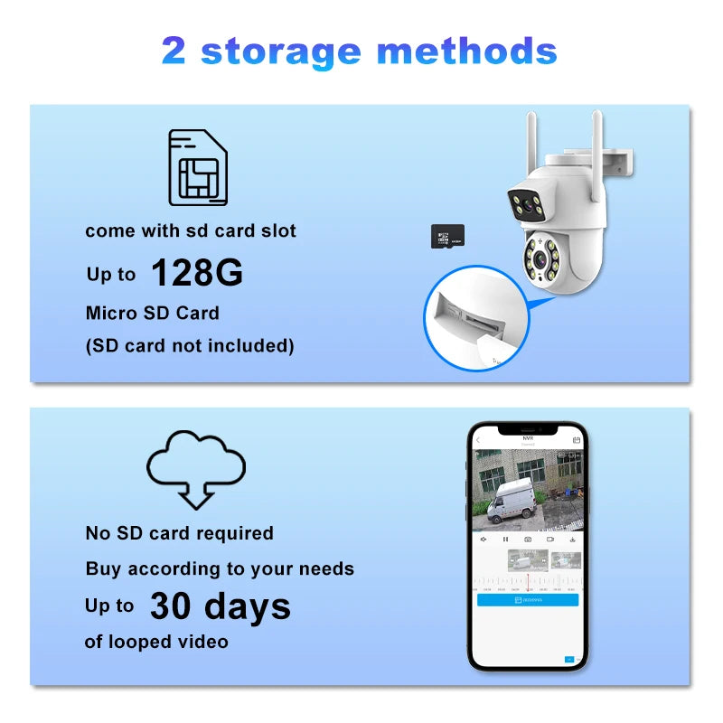 8MP 4K Dual Lens with Dual Screen PTZ Wifi Camera Ai Human Detect Auto Tracking Wireless Outdoor Surveillance Camera iCSee App
