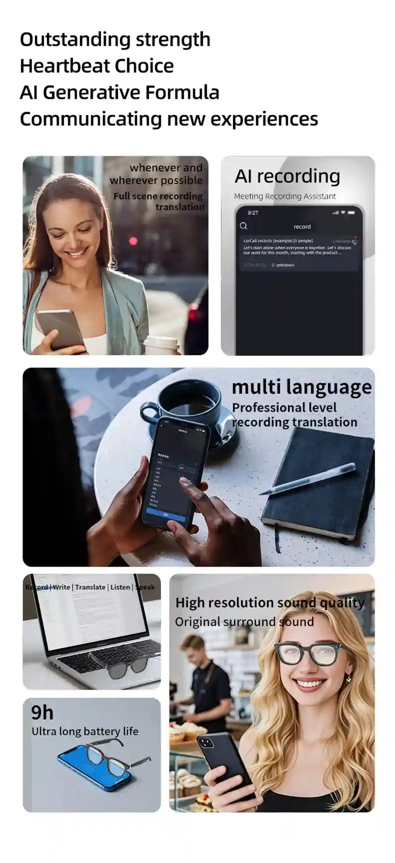 AI Intelligent Translation Glasses with Real-Time Spatial Audio Tech Tidesmit
