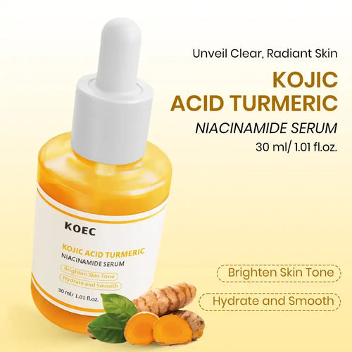 Anti-inflammatory turmeric niacinamide serum, 30ml, in a yellow glass bottle for clear, radiant skin.