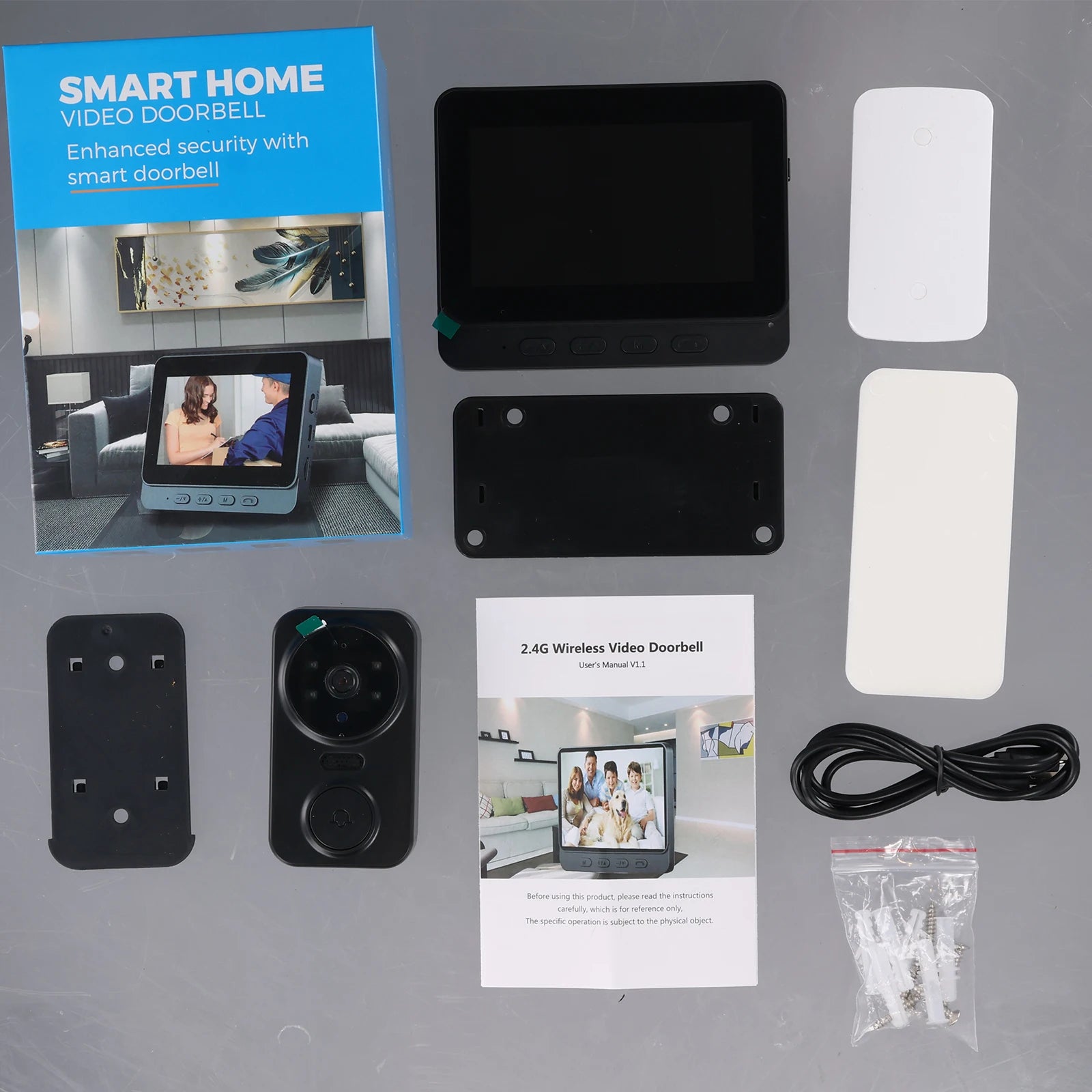 Podofo Smart Wireless Video Doorbell With Screen 4.3'' IPS HD Smart Intercom 2.4G Visible Doorbell Two-Way Talk Night Vision Home Use Security Camera