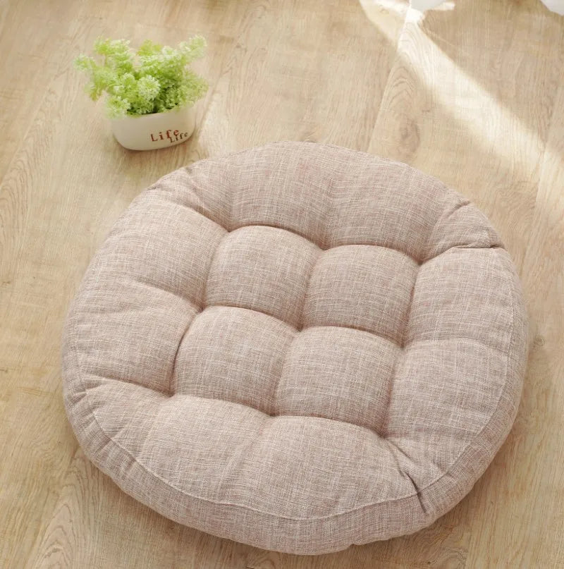 Thick Tufted Seat Cushion Natural Linen Round Floor Pillow Seating Cushion Home Décor Pouf for Meditation Yoga For Adult Kid Pad