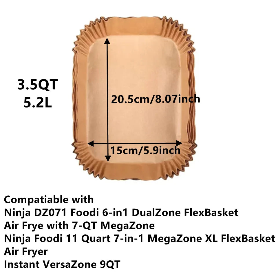 50-200pcs Rectangle Disposable Air Fryer Paper Non-Stick Airfryer Baking Paper Liner Oilproof Oven Pad Mat for Ninja for Philips