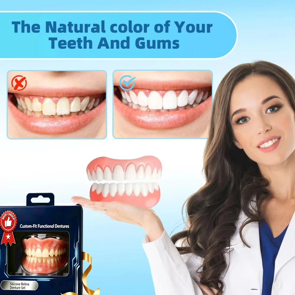 Complete Set of High-end Silicone Dentures with Perfect Fit and Adjustable Dentures Confident Smile and Oral Care Reusable Teeth