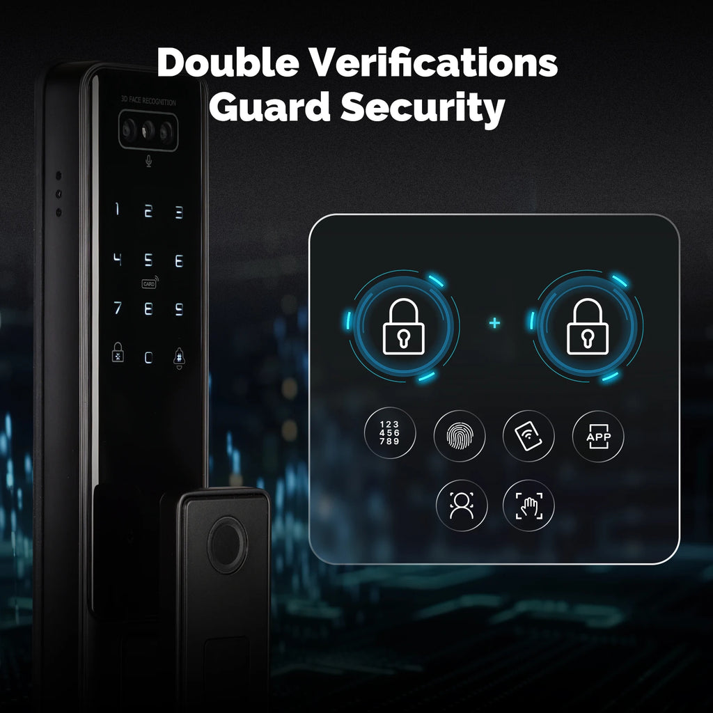 MOES Tuya WiFi Smart Door Lock Facial Palm Vein Recognition Remote Fingerprint Password IC Card Unlock Indoor Battery Powered