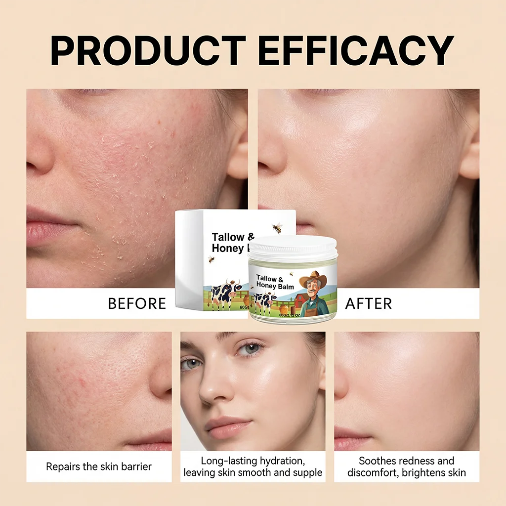 Hydrating Tallow & Honey Balm Skin Nourishing Smoothing Delicate Moisturizer to Improve Texture for Soft Firm Skin Daily Skincar
