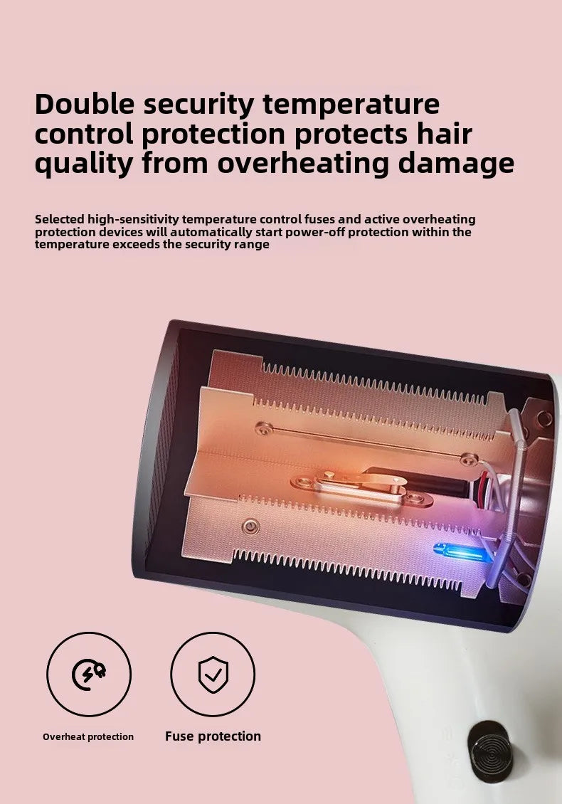 Close-up of portable hair dryer internal heating element with overheat protection and safety fuse for hair care.