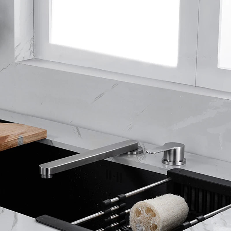 304 Stainless Steel Sink Faucet Hidden Lifting Folding Kitchen Faucet Hot and Cold Mixed Water Separate Sink Tap Dual Holes