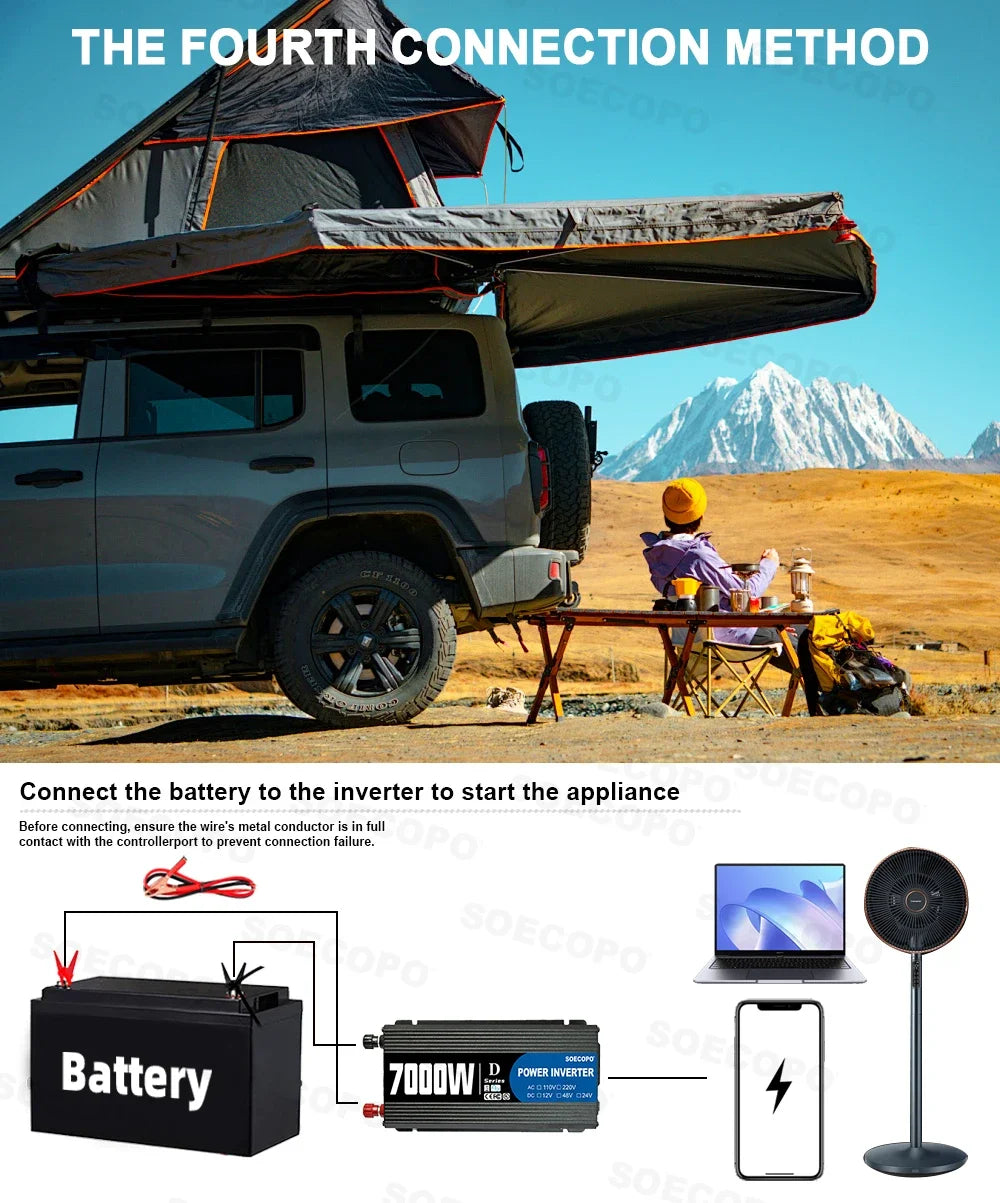 SOECOPO 7000W Peak Solar System Kit 2x800W Panels 100A Controller DC 12V To AC 110V 220V Inverter Generator for Home Camping