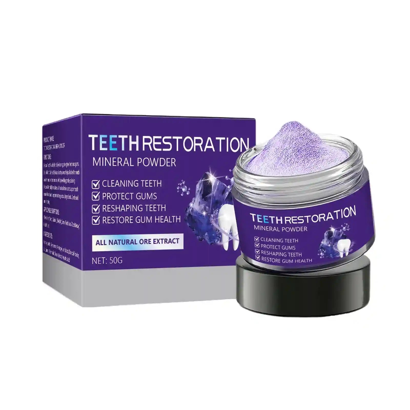 Tidesmit purple mineral tooth powder for enamel safe teeth whitening, tartar removal, and gum care.