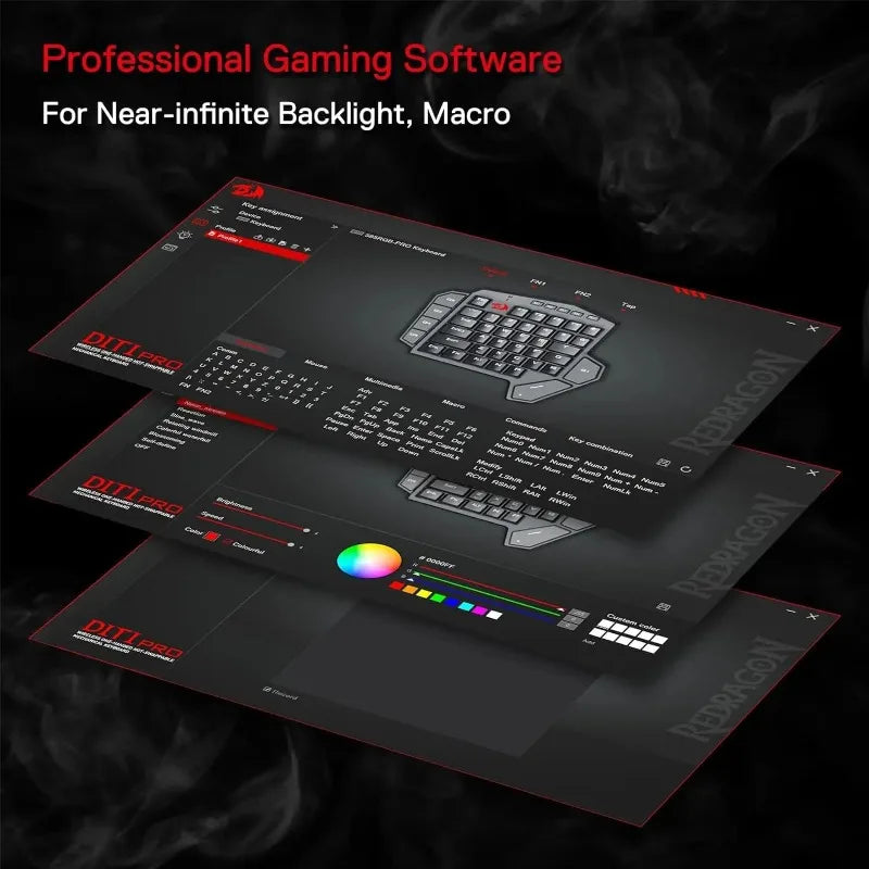 New Redragon K585 PRO Wireless One-Handed Mechanical Keyboard 42 Keys 2-Mode RGB 7 Onboard Macro Keys Detachable Wrist Support