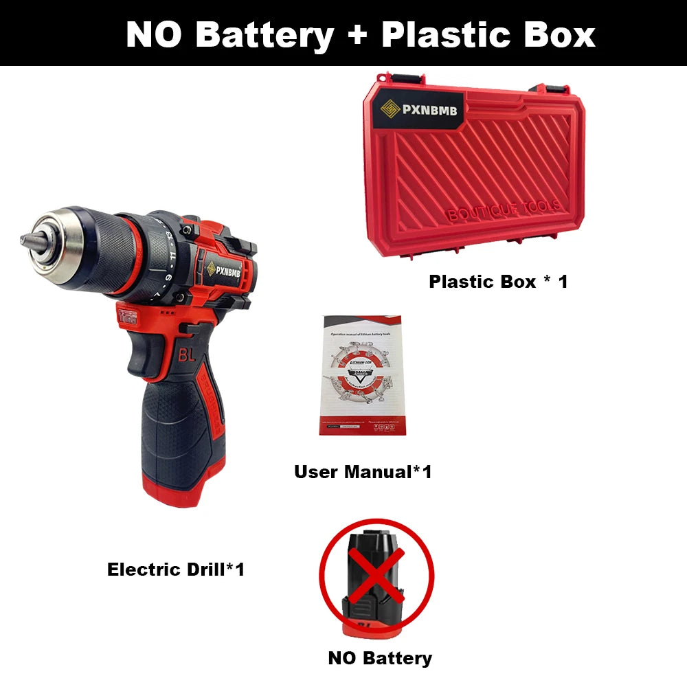 PXNBMB 16.8V 60NM Torque Brushless Electric Drill 10mm Metal Ratchet Chuck Cordless Drill Electric Screwdriver DIY Power Tools