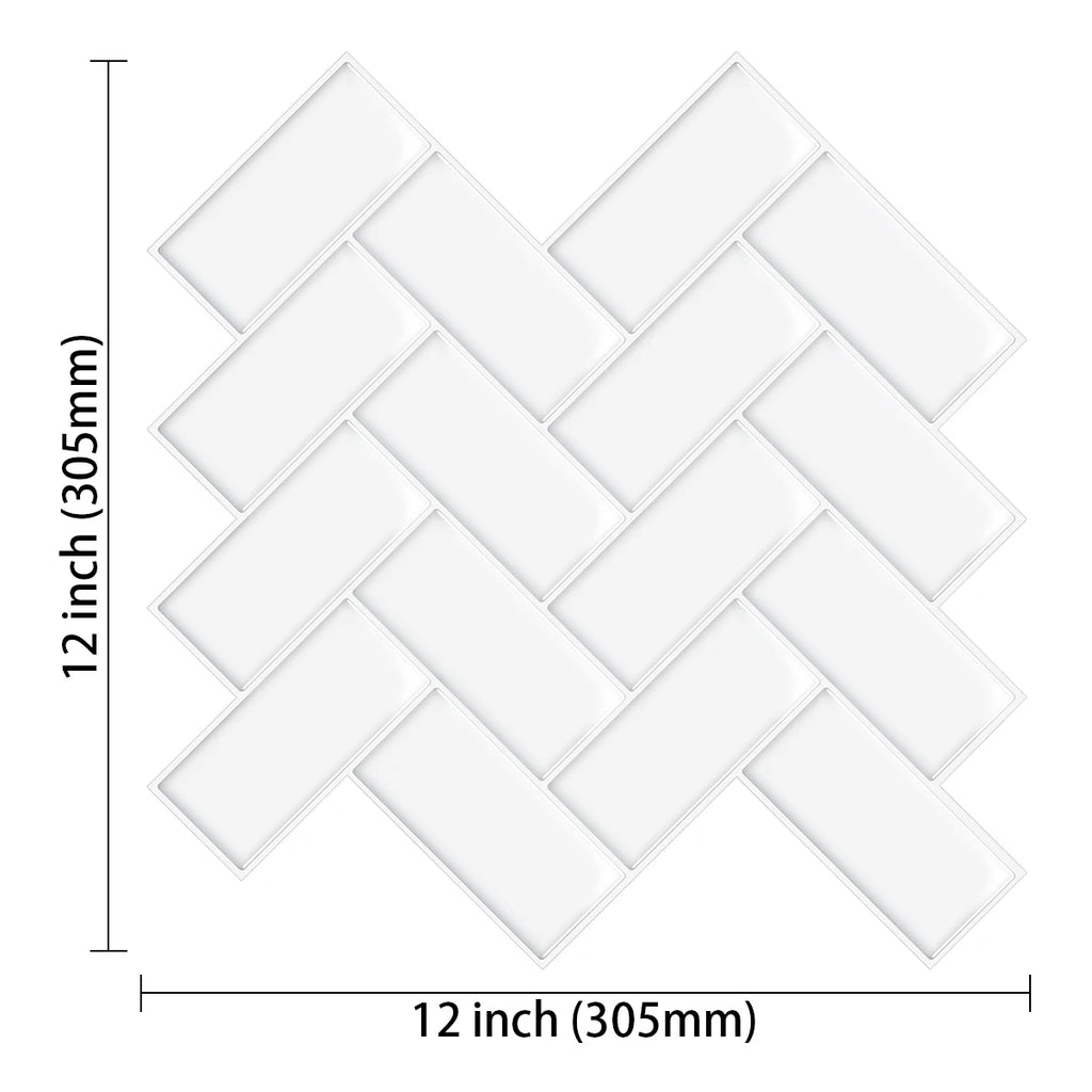 5/10Sheet Stick on Self-Adhesive Tile White Peel and Stick Tiles for Kitchen and Bathroom Herringbone Peel and Stick Back Splash