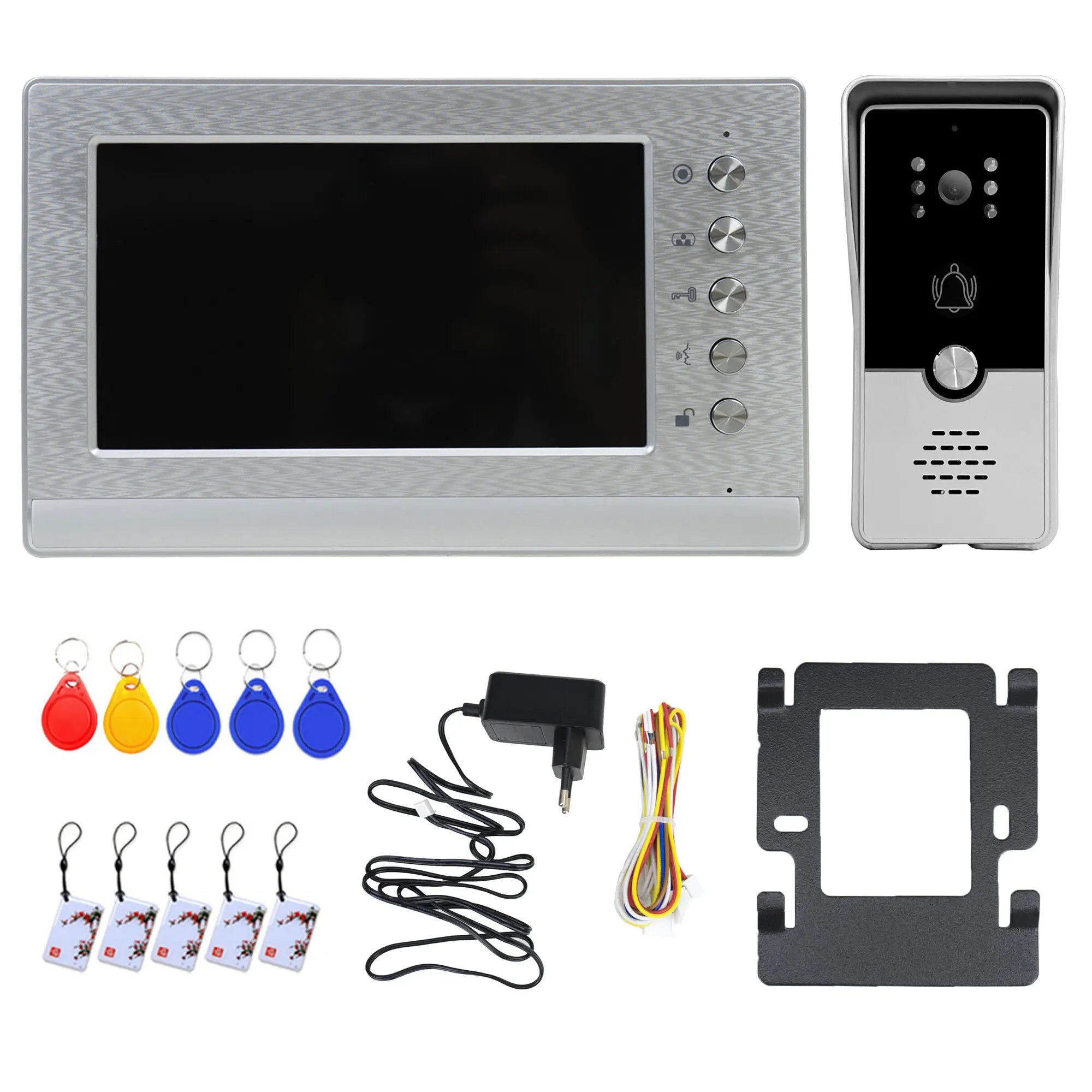 New Apartment Intercom Video Doorbell with RFID Card Unlock 7inch 4 Wired Video Door Phone System unlock 2 door ﻿