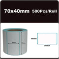 70x40mm blank white thermal labels roll, 500 pcs per roll, rectangular label layout
