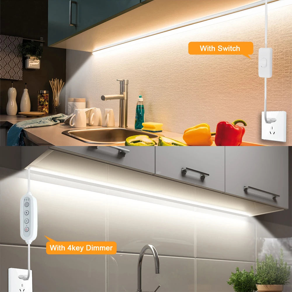 Dimmable 220V COB LED Neon Strip Light 4key Controller EU Plug Flex Tube 3000K 4000K 6000K for Staircase Bar Counter Lighting