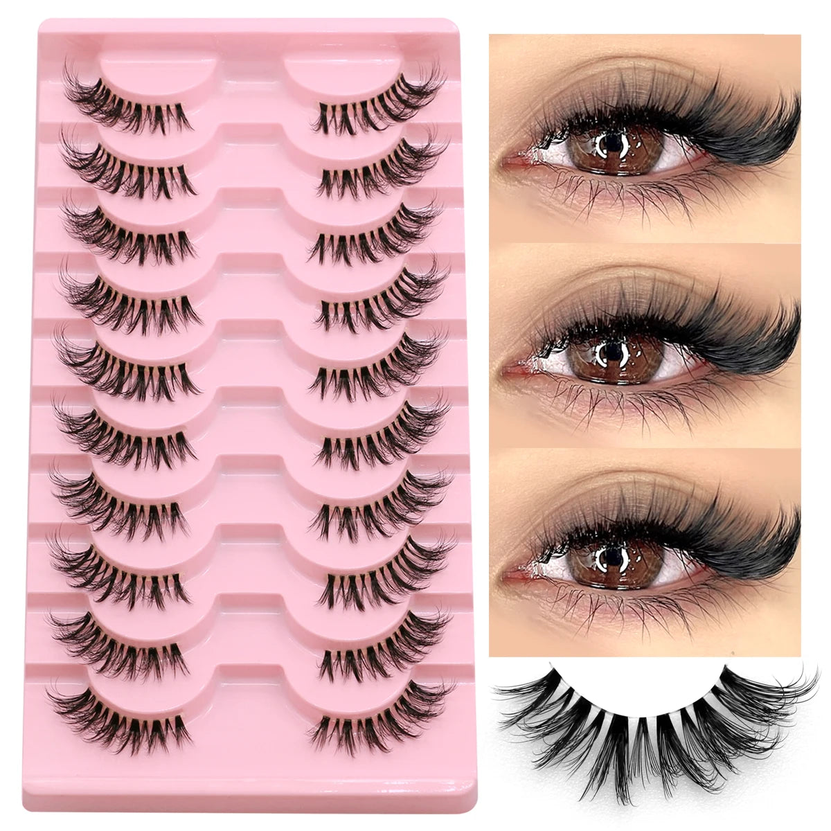 Half Lashes Natural Look Faux Mink Wispy Eyelashes with Clear Band False Eyelashes 10 pairs-JA2511 Tidesmit