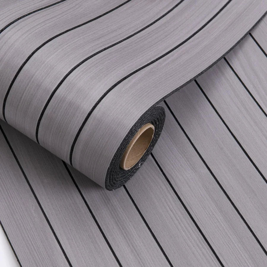 Self-adhesive 3D wall sticker wallpaper roll, silver-gray wood-plank stripes