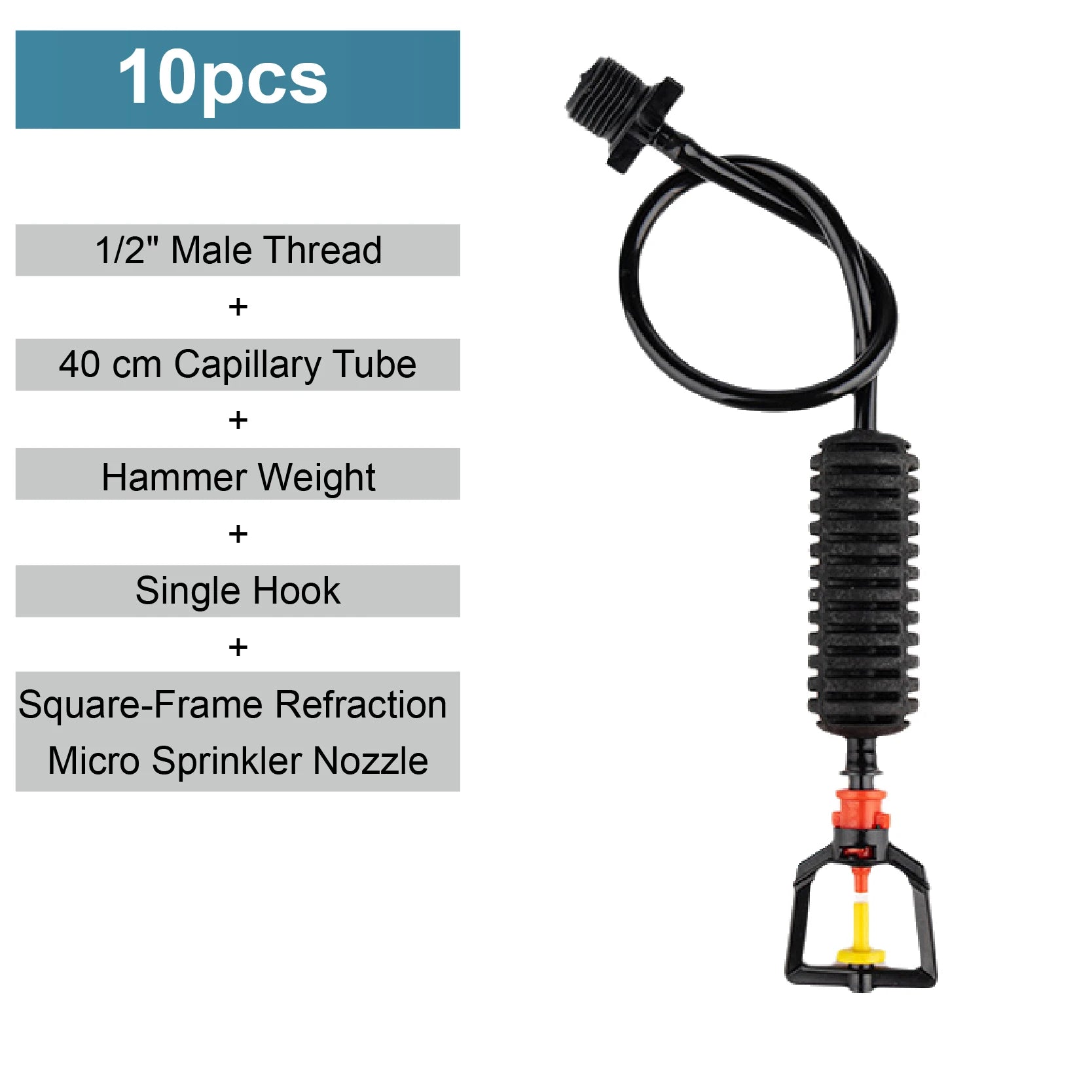 Hanging mist sprayer nozzle with micro sprinkler frame, black capillary tube and single hook mount
