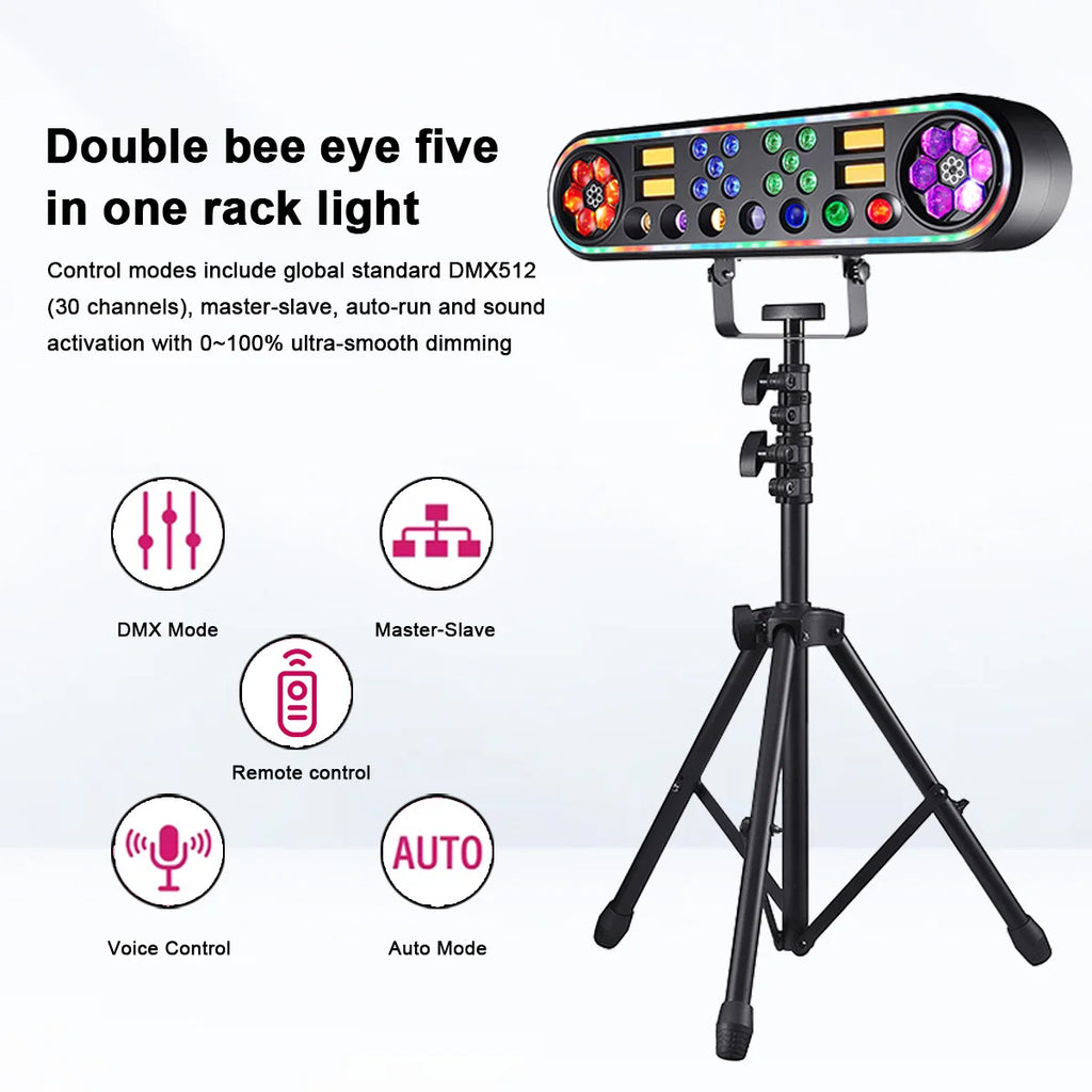 150W 5in1 Double Bee Eye Stage Light DMX512 Sound Activated Strobe RGBW LED Effect Light for DJ Disco KTV Theater