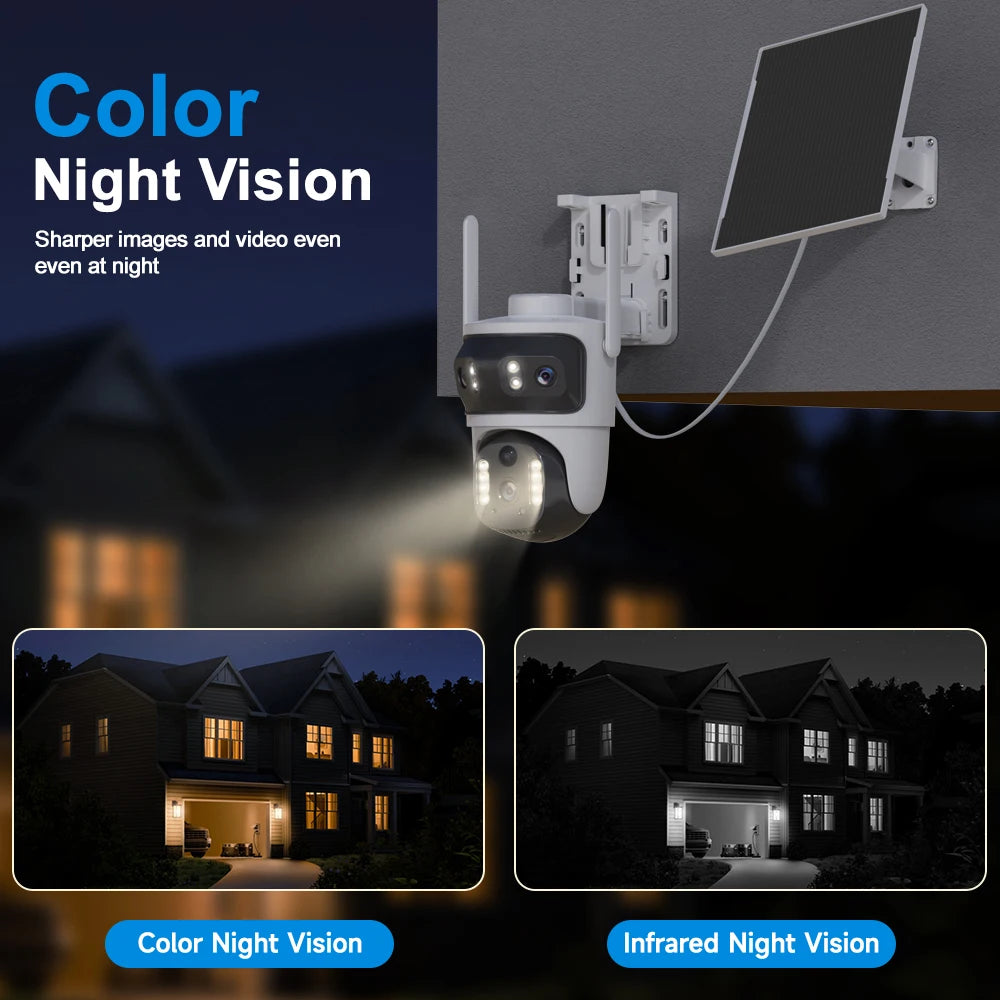 V380 Security Camera 3 Lens 12MP HD 4G Wireless Outdoor Automatic Tracking Humanoid PIR AI Detection 10000mAh PTZ Camera
