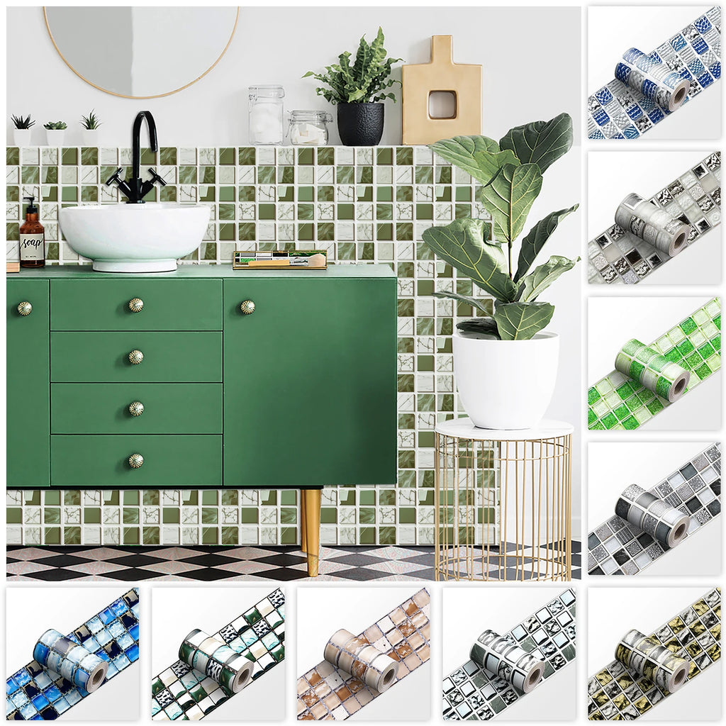 26 Styles 2D Mosaic Tiles Wall Sticker Waist Line Skirting Strip Peel & Stick Bathroom Kitchen Backsplash Home Decor Wall Decals