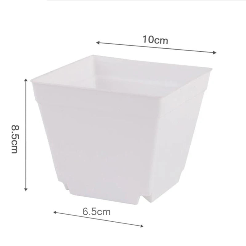 Mini square plastic planter pot, white color with wide square opening