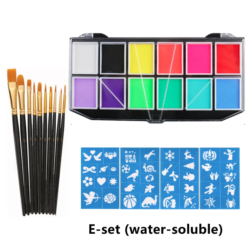 Tidesmit 12 grid water-soluble rainbow face and body paint palette swatch for Halloween and carnival makeup artistry