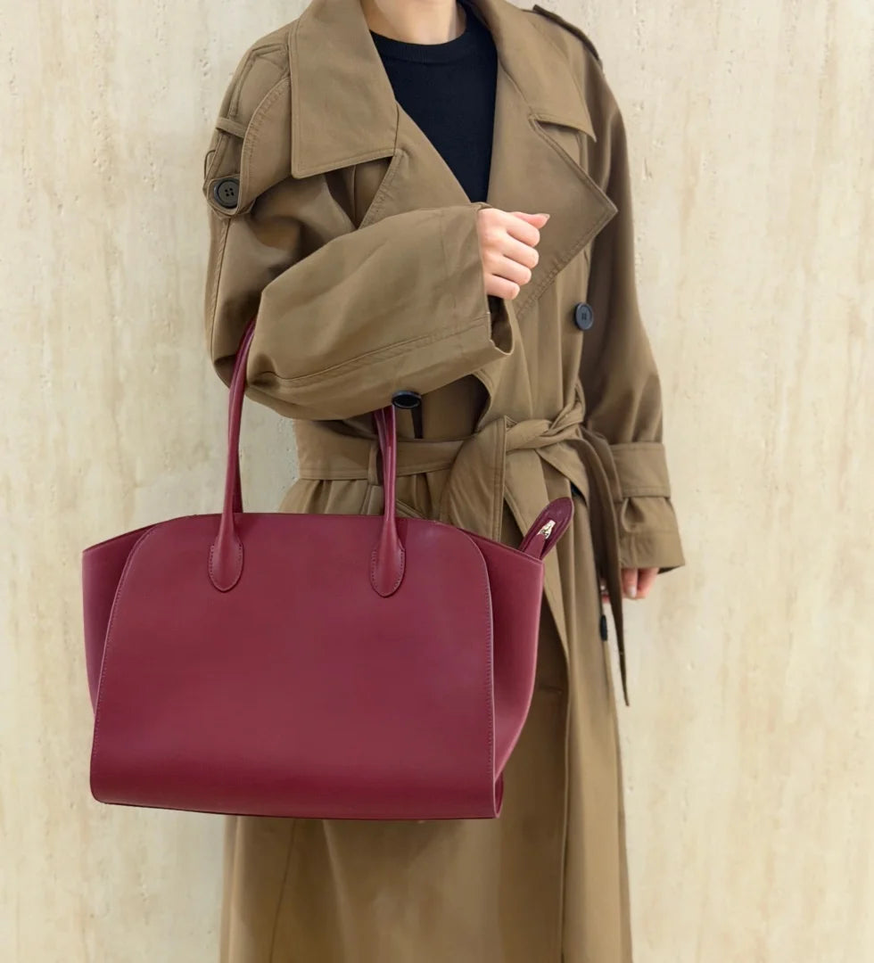 2026 high-quality genuine leather Marlo 12 inch 14 inch saddle leather tote bag, women's shoulder bag, high-end leather texture,