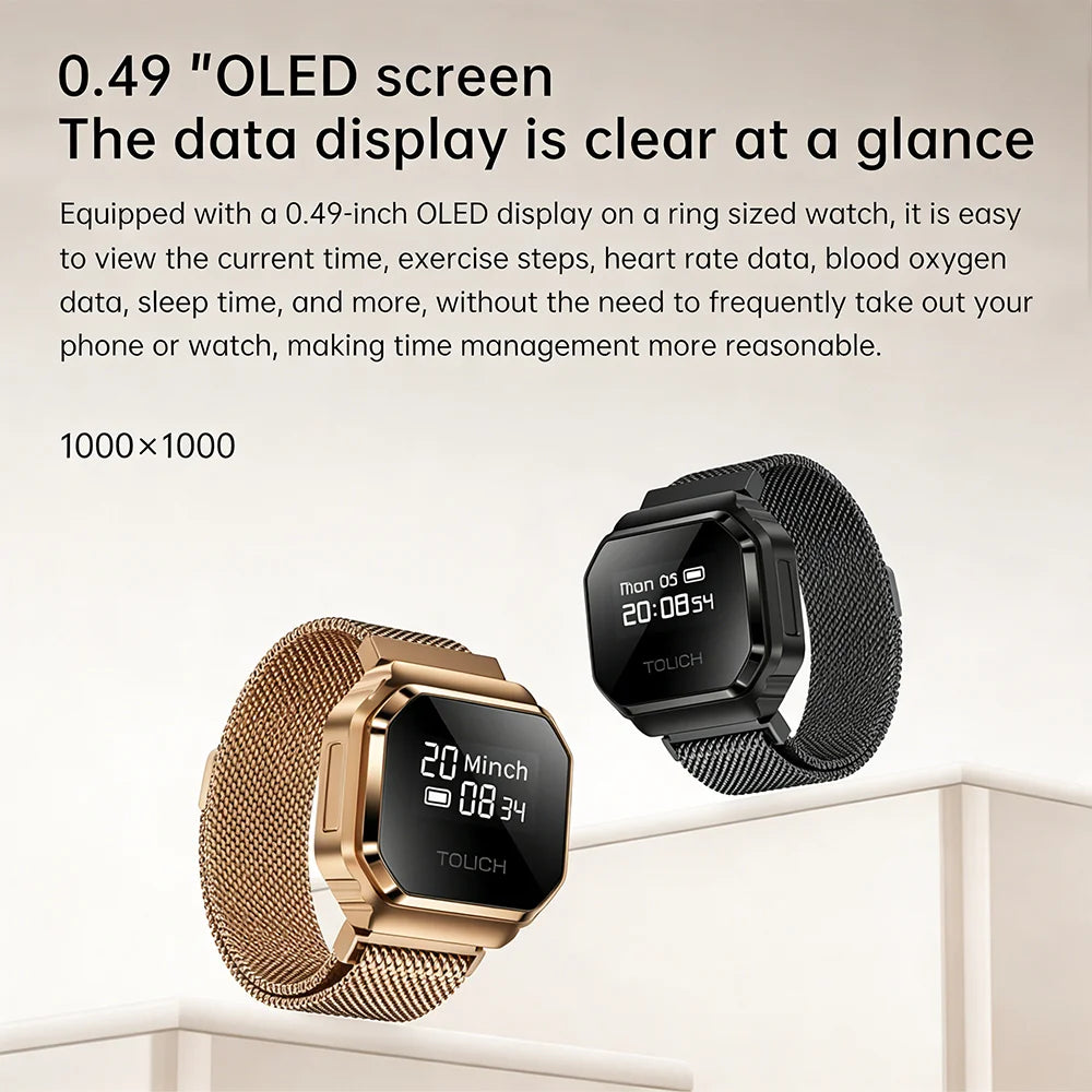 Smart Watch Ring For Men Women, Heart Rate Blood Oxygen Sleep Health Monitoring, OLED Display, 5ATM Waterproof, Multiple Sports Tidesmit