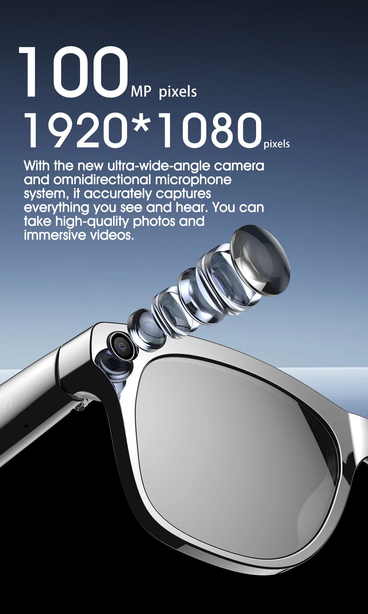 Tidesmit Smart Glasses with Camera, Bluetooth Audio and Voice Control Tidesmit