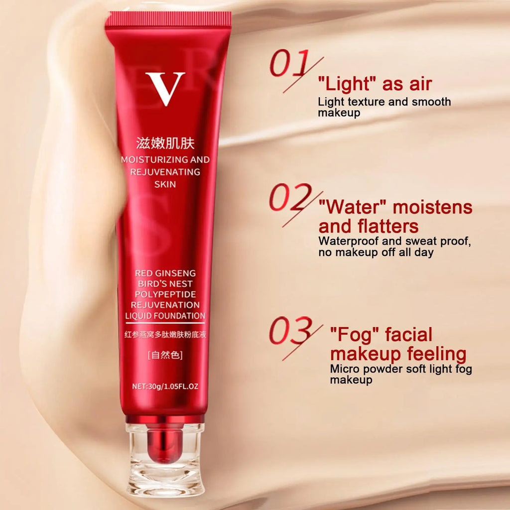 Tidesmit 30g Red Upgrade FV foundation texture close-up showing high coverage waterproof concealer oil control