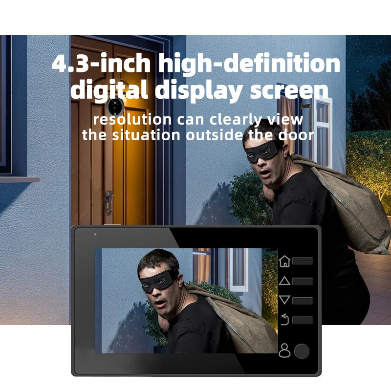 4.3 Inch HD Display Visual Peephole Video Doorbell 145 Degree Angel 1 Megapixel Camera PIR Motion Detection Night Vision Cat Eye