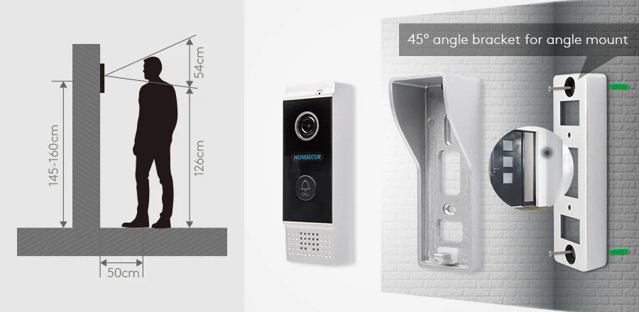 (Not Standalone) HOMSECUR 84203-CR-FHD Doorbell Camera 1080P  45° Angle Bracket For HDK Video Door Phone Intercom Doorbell