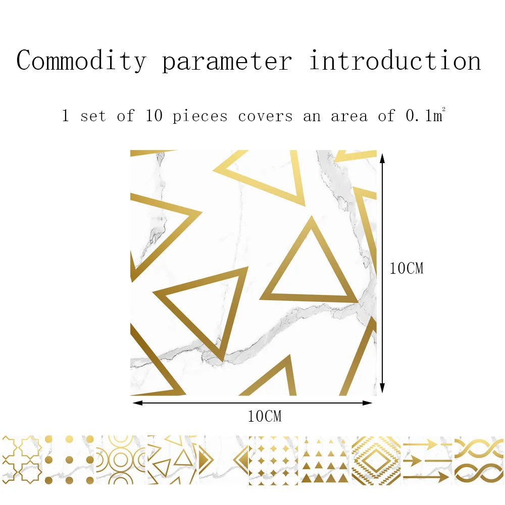 10pcs Crystal Tile Wall Stickers Self-Adhesive Kitchen Tiles PVC Backsplash Stickers Peel and Stick Bathroom Faux Stone Effect