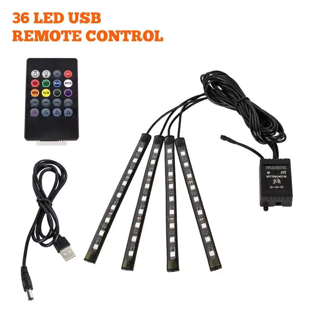 Tidesmit Car Interior LED Ambient Lights - App Controlled RGB USB Lighting 36LED Remote USB Tidesmit