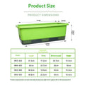 Green rectangular self-watering planter box with built-in drainage tray, plastic design.
