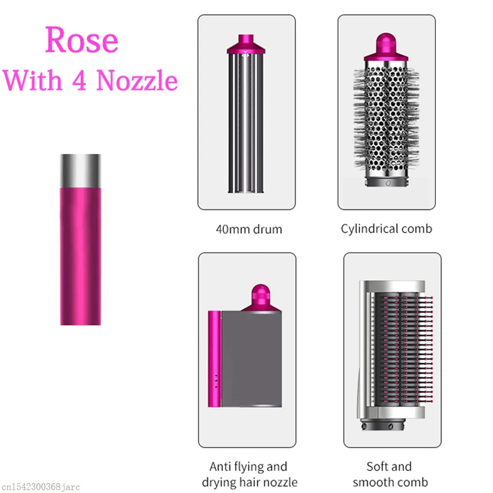 Rose SenCiciMen X9 hair styler set with 4 attachments: 40mm curling drum, cylindrical comb, dryer and smooth brush.