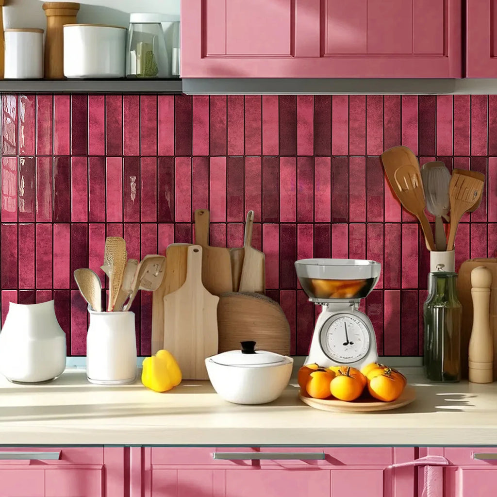 1/5/10/30 PC Burgundy 3D Peel and Stick Backsplash 11.4" x 9" Self Adhesive Tile for Kitchen Bathroom Wall Tiles DIY Wall Decor