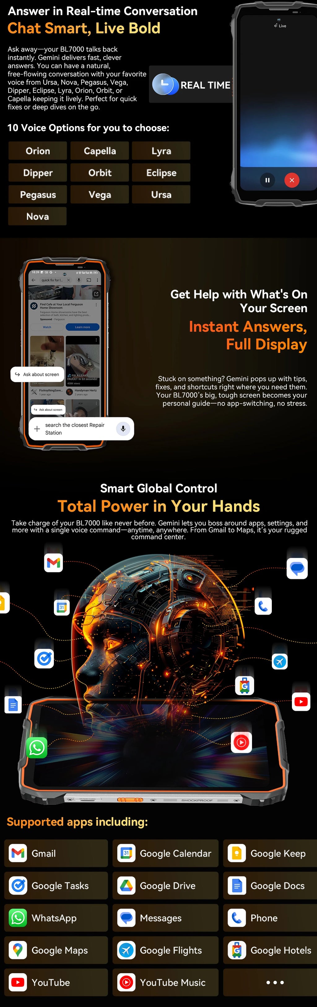 BLACKVIEW BL7000 5G AI Rugged Phone Deepseek GPT Android 15 Smartphone, 6.78" HD+2.4K Display 120Hz, 8GB RAM 256GB, 7500Amh